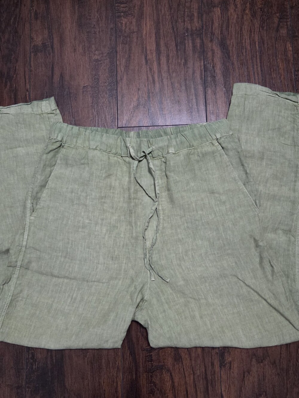 Green Italian Linen Drawstring Pants Size 44 - Picture 3 of 7